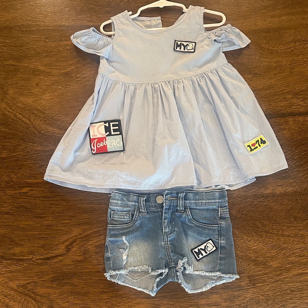 Iceberg Light Blue Top and Blue Denim Shorts Kids Matching Set